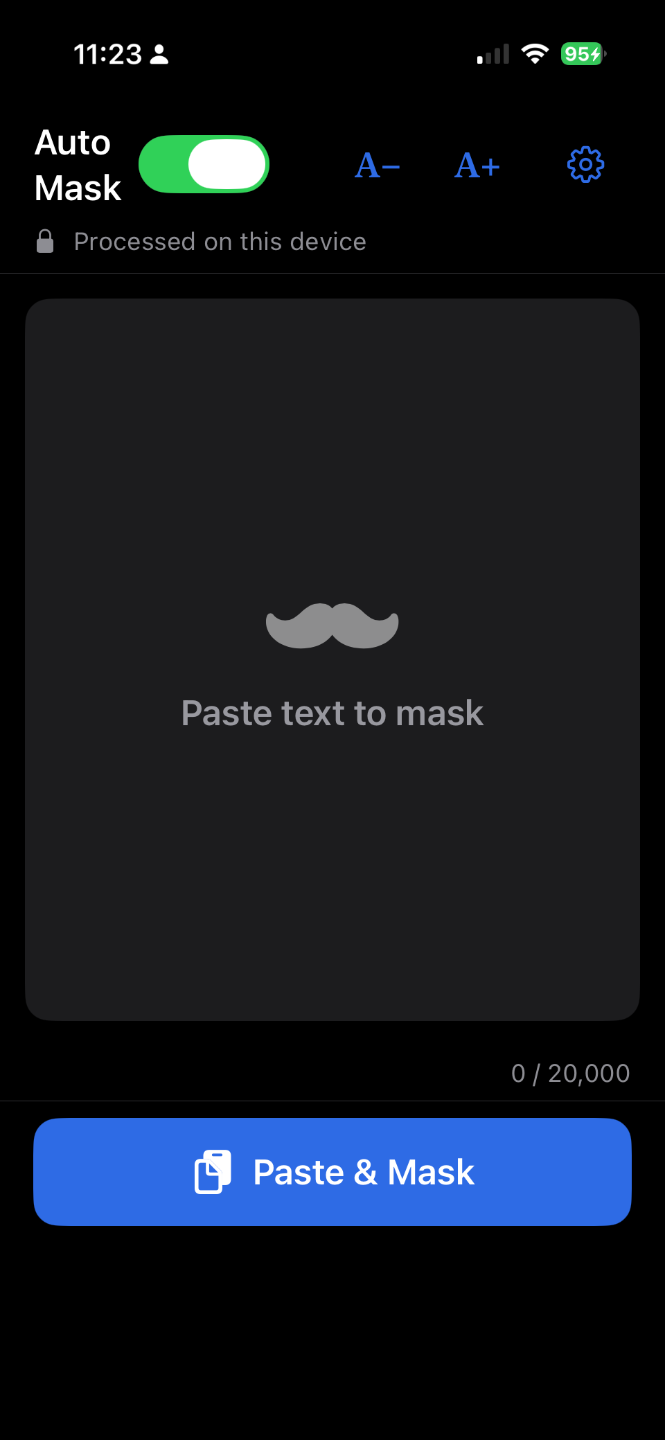 Empty state on iPhone with the Paste & Mask button